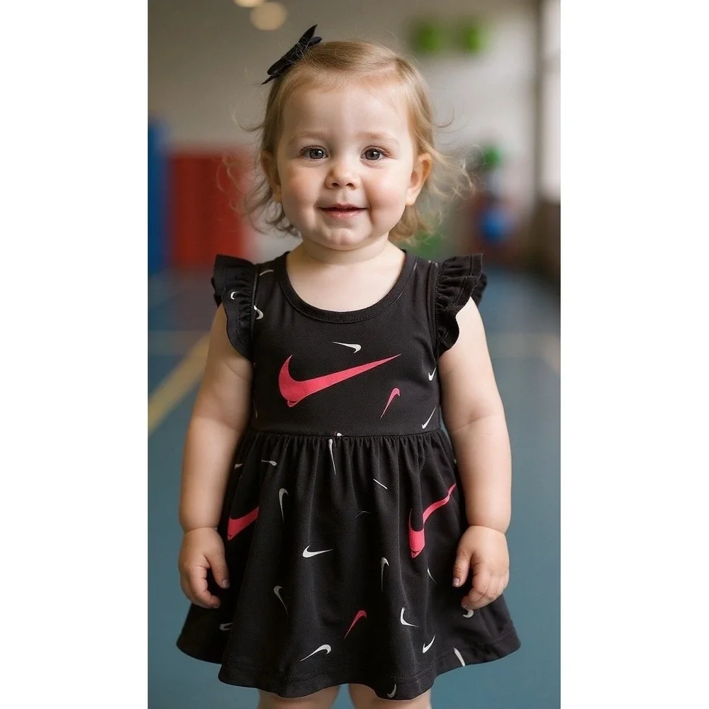 Nike Dri Fit Baby Girls Tank Dress Swoosh Logo 3M 3-6 Months Pink All Over Print